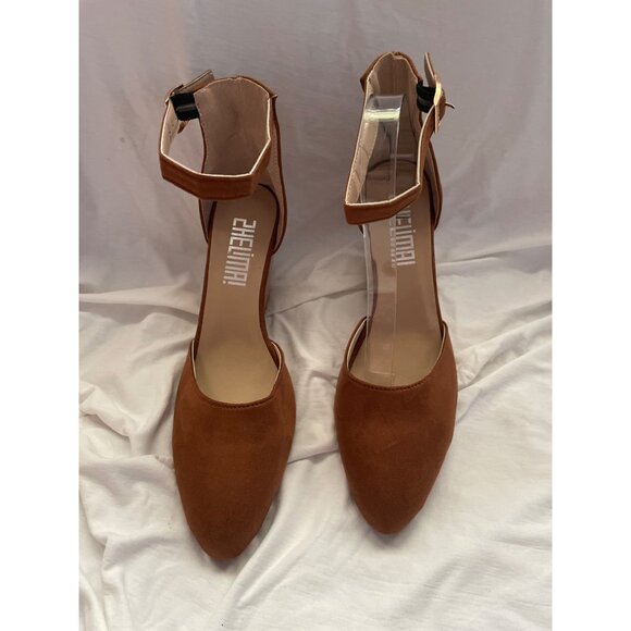Brown Faux Suede Ankle Strap Wedge Heels Size 11 Womans Cross - Picture 2 of 7